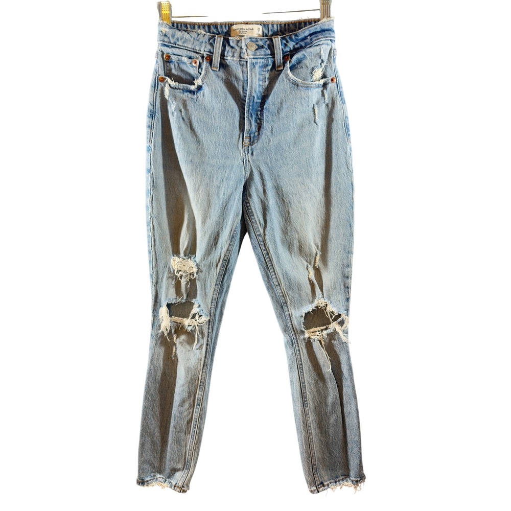 399 | Abercrombie & Fitch Curve Love High Rise Skinny Distressed Jeans Blue 25